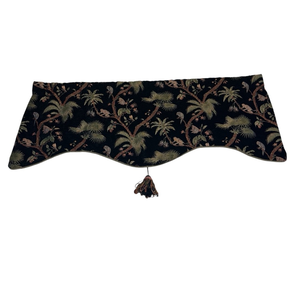 4 Vintage Burlington House Floral Curtain Valance Fringe Tapestry Jungle Print